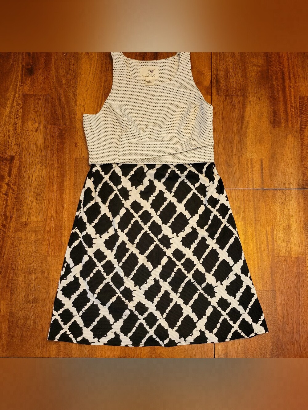 Tabitha Anthropologie Black & White Midi Dress with Textured Bodice - NWT